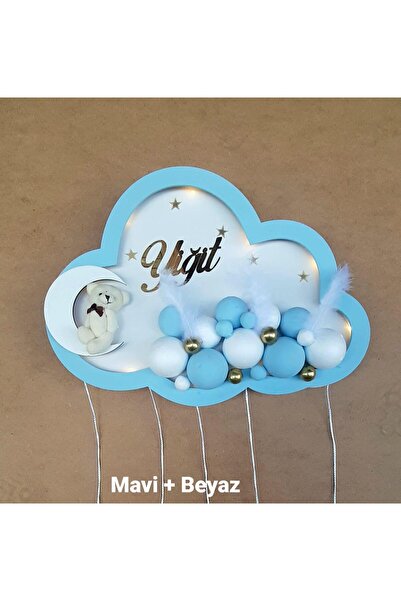 CNGZSHOP Kişiye Özel İsim Yazılı El Işi Led Işıklı Bulut Tasarımlı Bebek Odası Hastane Ev Kapı Süsü