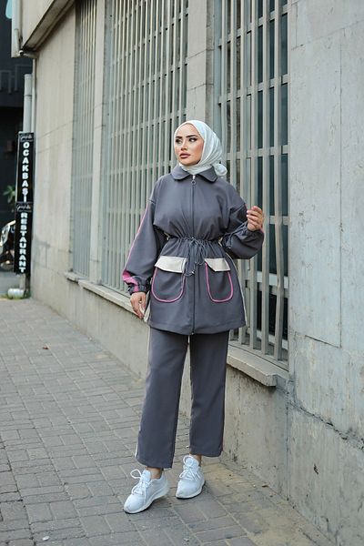 MİMİ Luxury Wear Σετ Φούτερ Hijab Anthracite - Σετ δύο με φερμουάρ
