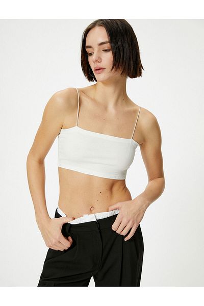 Koton Basic Crop Athlete Thin Strap Ribbed Cotton Slim Fit