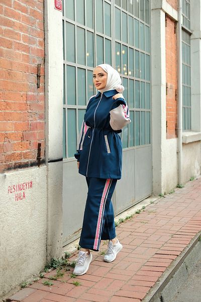 MİMİ Luxury Wear Σετ φόρμας Indigo Hijab - Τούνικ και παντελόνι με φερμουάρ