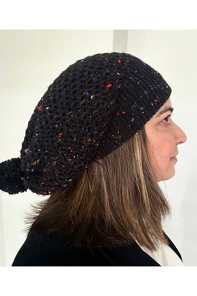 alsaccessories Hand Knitted Black Color Painter Model Pompom Women's Beanie, Hat, Hair Accessory