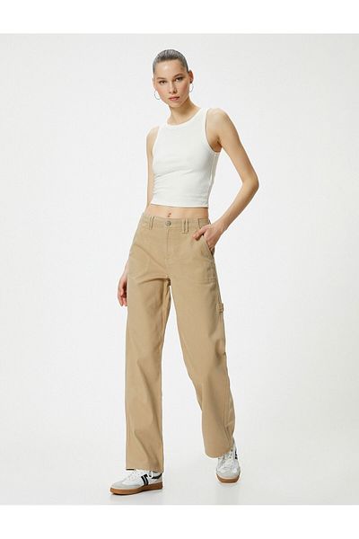 Koton Wide Leg Trousers High Waist Pocket Detail