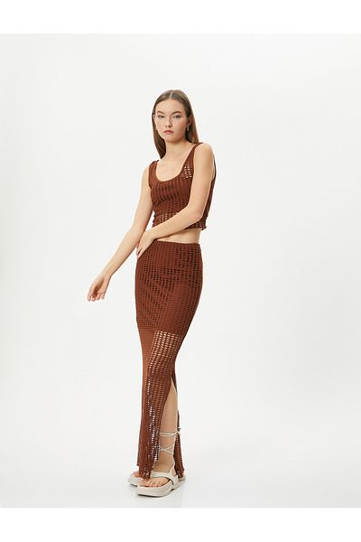 Koton Thick Strap Mesh Crop Bustier - U-Neck Slim Fit