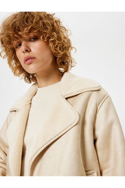 Koton Beige Women's Faux Leather Jacket