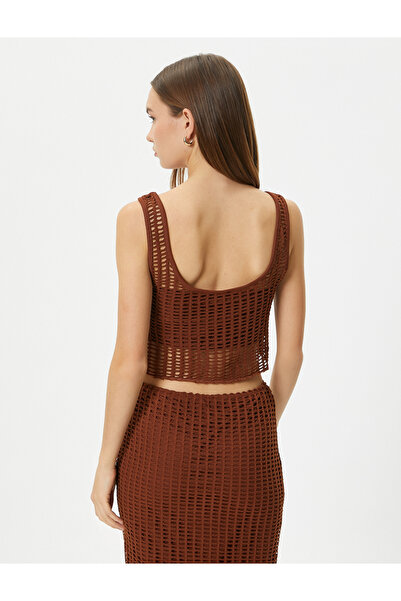 Koton Thick Strap Mesh Crop Bustier - U-Neck Slim Fit