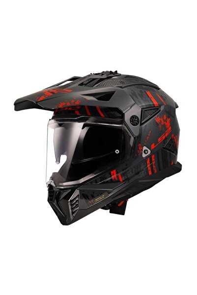 LS2 Pioneer 2 Crazy Mat Siyah-Gri-Kırmızı Kask