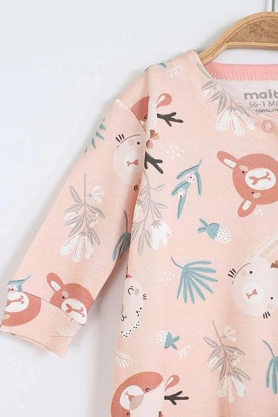 MAİBELLA Cute Cat and Rabbit Patterned Cotton Long Sleeve Winter Jumpsuit for Baby Girl - Set of 4