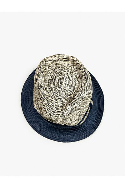 Koton Straw Fedora Hat - Stripe Detailed
