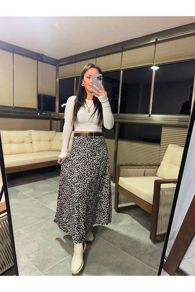 caddstore Fusta moale cu model leopard crem