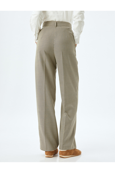 Koton Kt - X Sima Tarkan - Düşük Bel Bol Paça Ekose Kumaş Pantolon