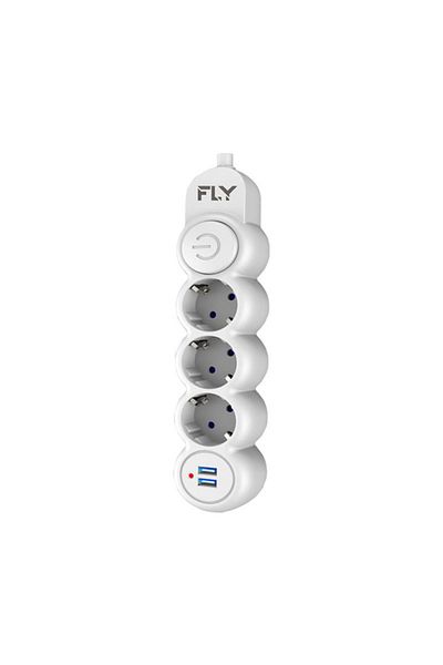 Fly -3393-01 Thermal Current Protected 3-Plug Socket 2 Usb 2m 2.1a Extension Cable