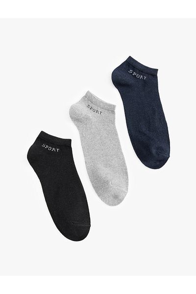 Koton Set 3 Ciorapi Botine - Imprimat cu Slogan, Multicolor, Amestecat Bumbac