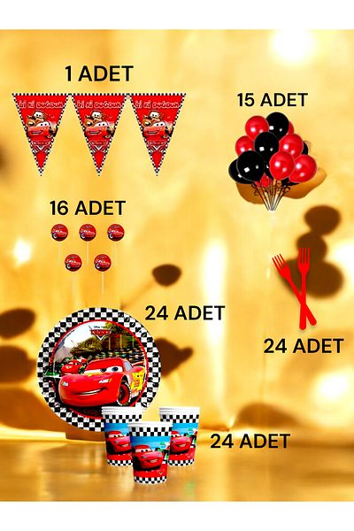 VibeHome 24 Person Cars Themed m Pack - Birthday Party and Fun Events