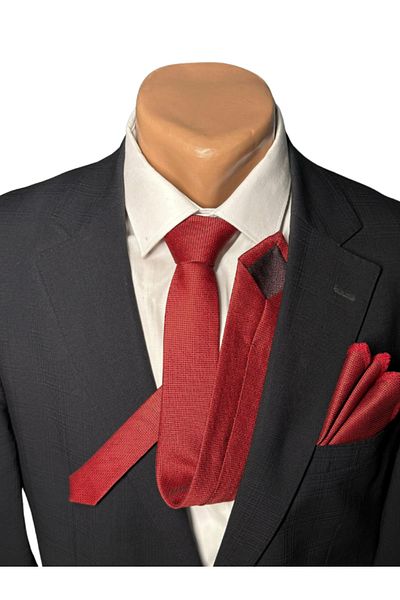 HARES Red Eyelet Handmade Woven Tie & Handkerchief