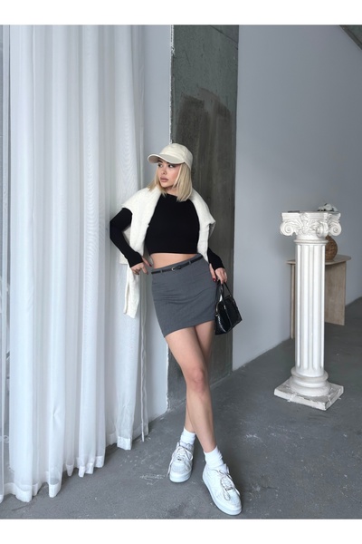 Babushka Gri Cepli Şort Etek