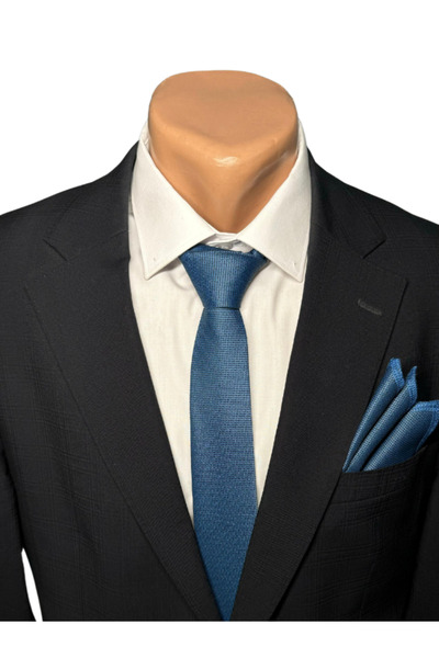 HARES ربطة عنق ومنديل منسوج يدويًا بتصميم عين الطير باللون النيلي