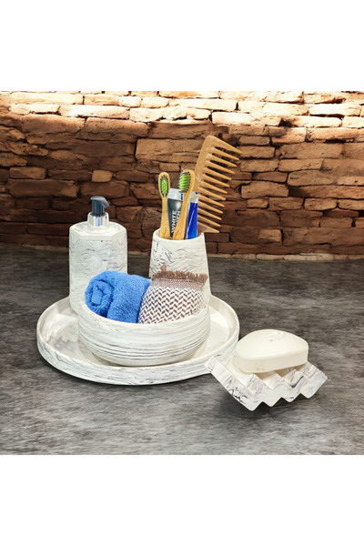 Chiko Mall Set de accesorii pentru baie din beton, inspirat de marmură, lucră...