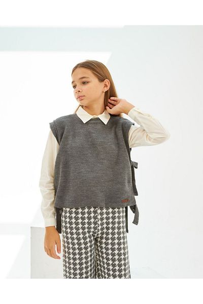 Hilal Akıncı Kids Markasensinkids Girls - White Knitwear Pullover, Shirt and Houndstooth Model Trousers 3-Piece Set