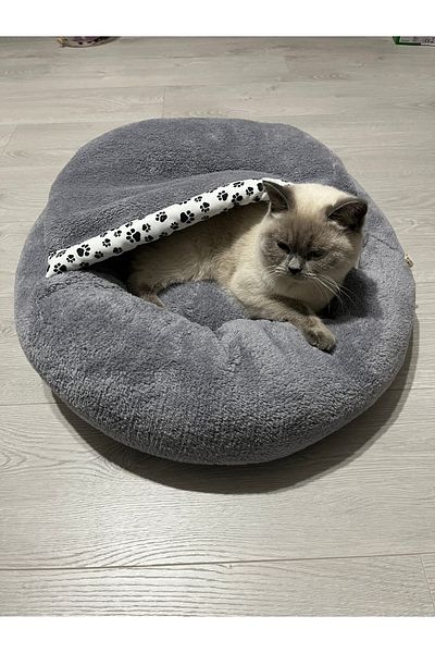 Home Coddry Pet - 45X45X16 cm First Quality Plush Fabric Bagel Cave Bed