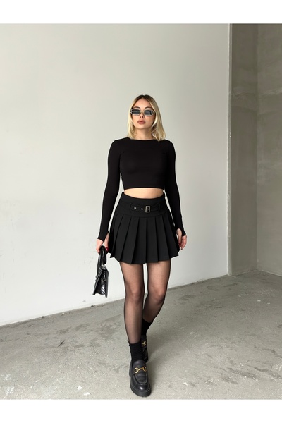 Babushka Fustă scurtă plisată cu centură