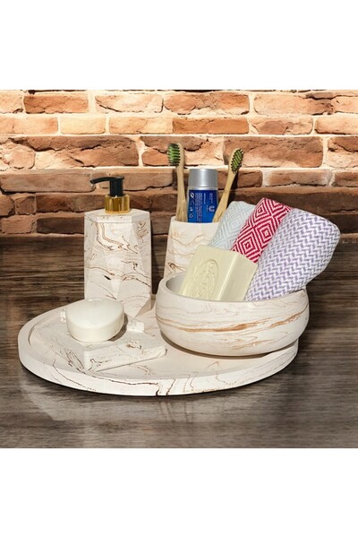 Chiko Mall Set de accesorii pentru baie din beton îmbogățit cu detalii din ma...