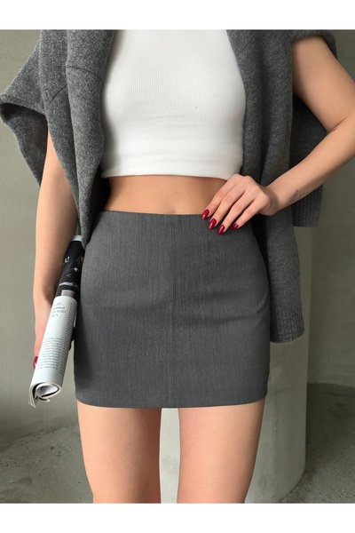 Babushka Gri Mini şort etek