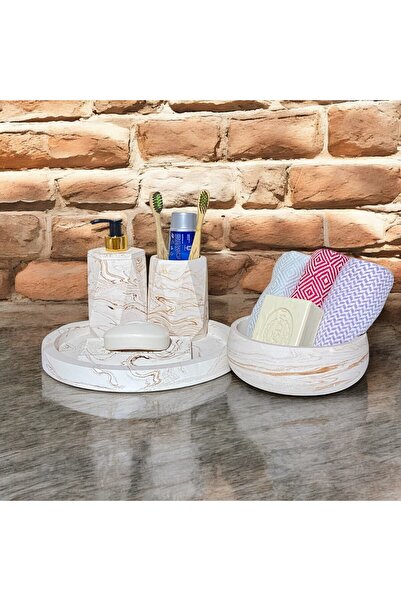 Chiko Mall Σετ αξεσουάρ μπάνιου από μαρμάρινο σχέδιο από επικρατημένο σκυρόδεμα (5 τεμάχια)