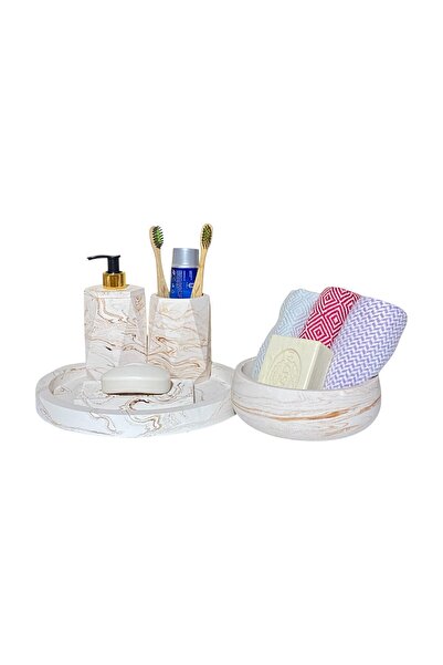 Chiko Mall Σετ αξεσουάρ μπάνιου από μαρμάρινο σχέδιο από επικρατημένο σκυρόδεμα (5 τεμάχια)