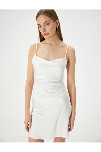 Koton Σατέν Νυχτικό Μίνι Νυφικό με Κολάρα με Λεπτές Τιράντες