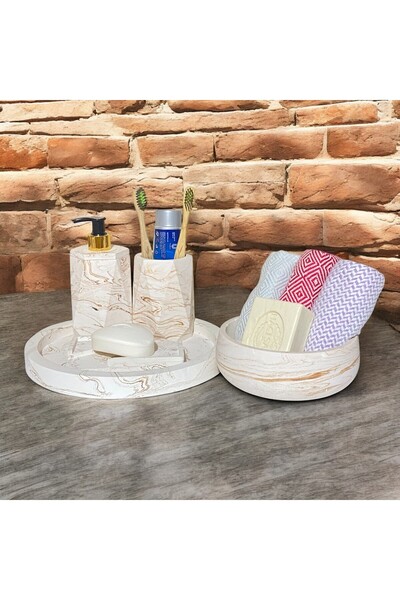 Chiko Mall Set de accesorii pentru baie din beton decorat cu textura estetică...