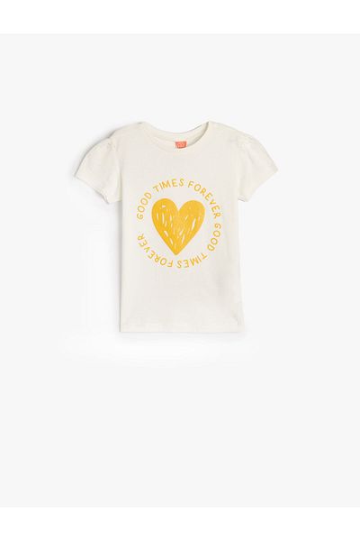 Koton T-Shirt Short Sleeve Heart Printed Cotton