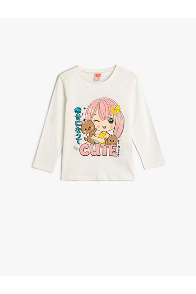 Koton T-Shirt Long Sleeve Crew Neck Anime Printed Cotton