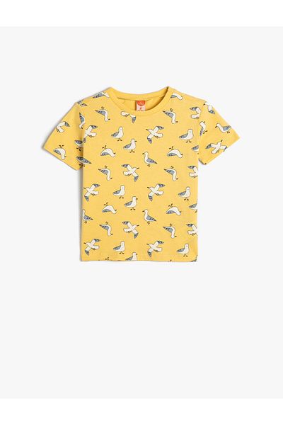 Koton T-Shirt Bird Printed Short Sleeve Crew Neck Cotton