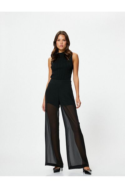 Koton Wide Leg Trousers Transparent Tulle Normal Waist