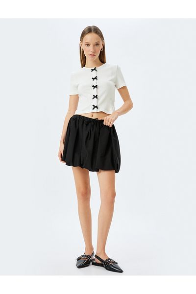 Koton Crew neck slim fit short sleeve bowtie detail cardigan.