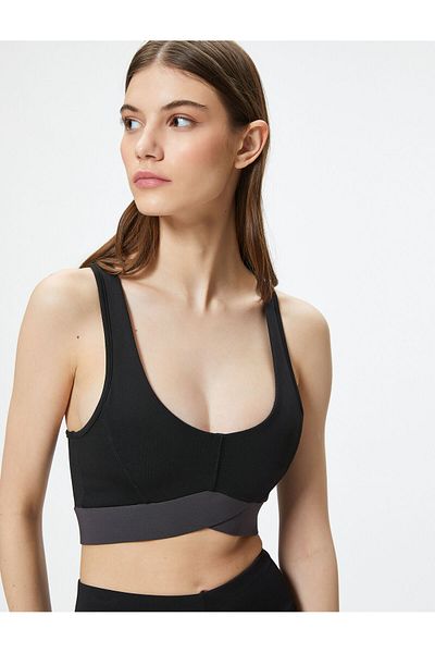 Koton Sports Bra Uncovered Asymmetric Cut, Back Window Detailed, U-Neck, Tight Fit