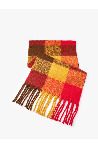 Koton Scarf Tasseled Soft Textured Checked
