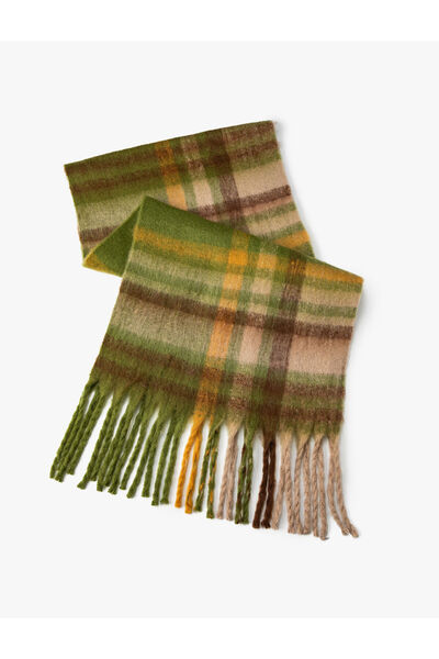 Koton Atkı Kareli Yumuşak Dokulu Püsküllü