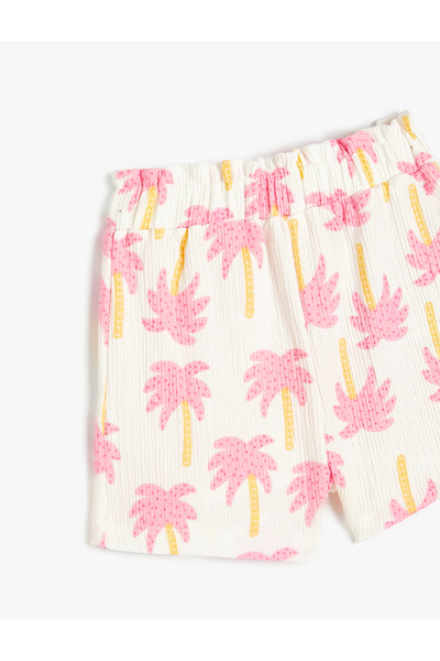 Koton Şort Palmiye Baskılı Beli Lastikli Pamuklu