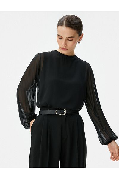 Koton Chiffon Blouse Balloon Sleeves Crew Neck