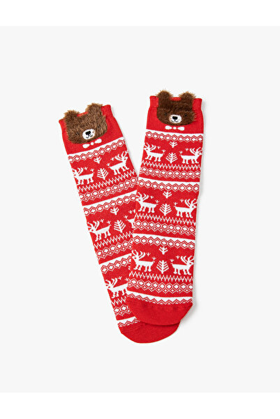 Koton Πρωτοχρονιάτικες κάλτσες με σχέδιο βελούδινο αρκουδάκι κεντημένο