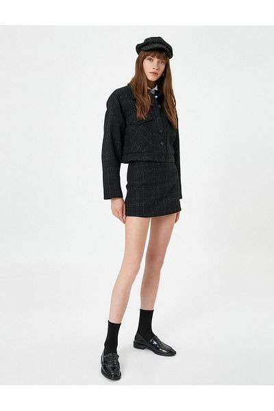 Koton Fustă mini din tweed cu model în carouri - amestec de lână