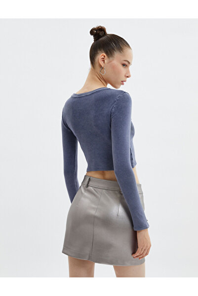 Koton Stone Crop T-Shirt μακρυμάνικο Crew Neck Camisole Washed