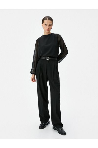 Koton Chiffon Blouse Balloon Sleeves Crew Neck