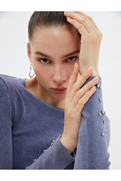 Koton Stone Crop T-Shirt μακρυμάνικο Crew Neck Camisole Washed