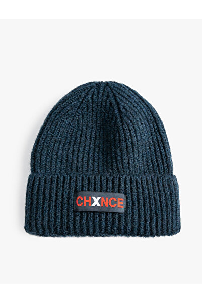 Koton Autocolant cu slogan pentru pălărie tricotată, imprimat cu detaliu pliat