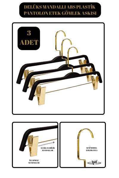 Manken İstanbul Deluxe 3 Pcs Plastic Pants and Skirt Hangers with Latches