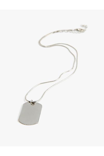 Koton Long Chain Necklace Metal Plate Charm Detailed
