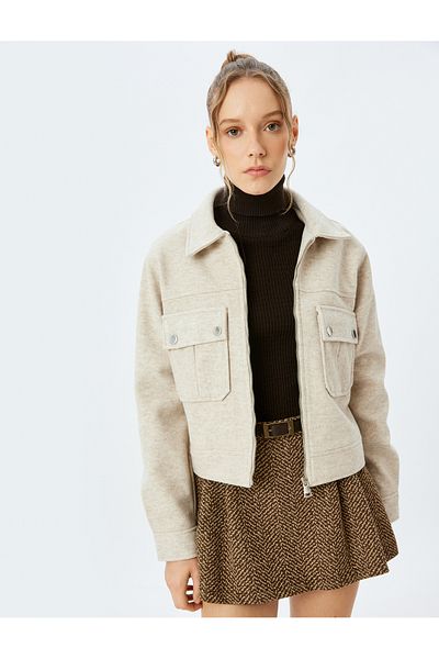 Koton Beige Women's Zipper Shacket