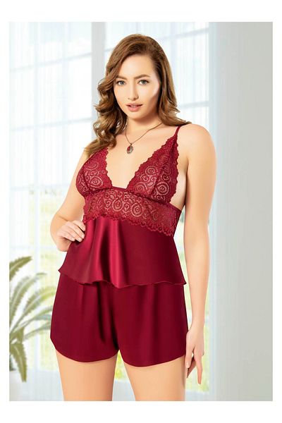 DynamicLeggings CUREA CU frânghie SATIN DANTELA DETALAT CLARET RED MARE SIZE SCURT